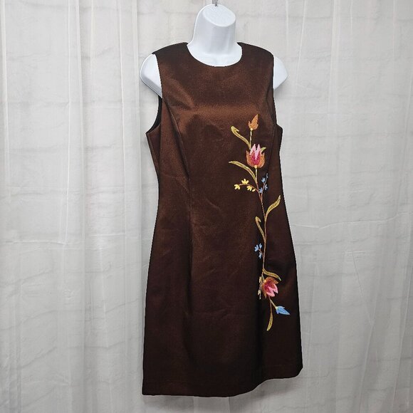 Rimini Copper Brown Sleeveless Dress Embroidered Retro Cocktail 12 - Picture 4 of 12
